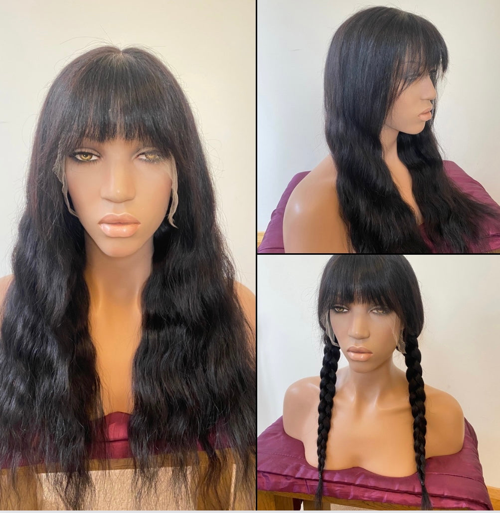 Full lace 360 black wig with fringe Wednesday Addams inspired.