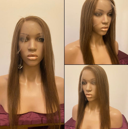 Full lace side part wig with blonde highlights