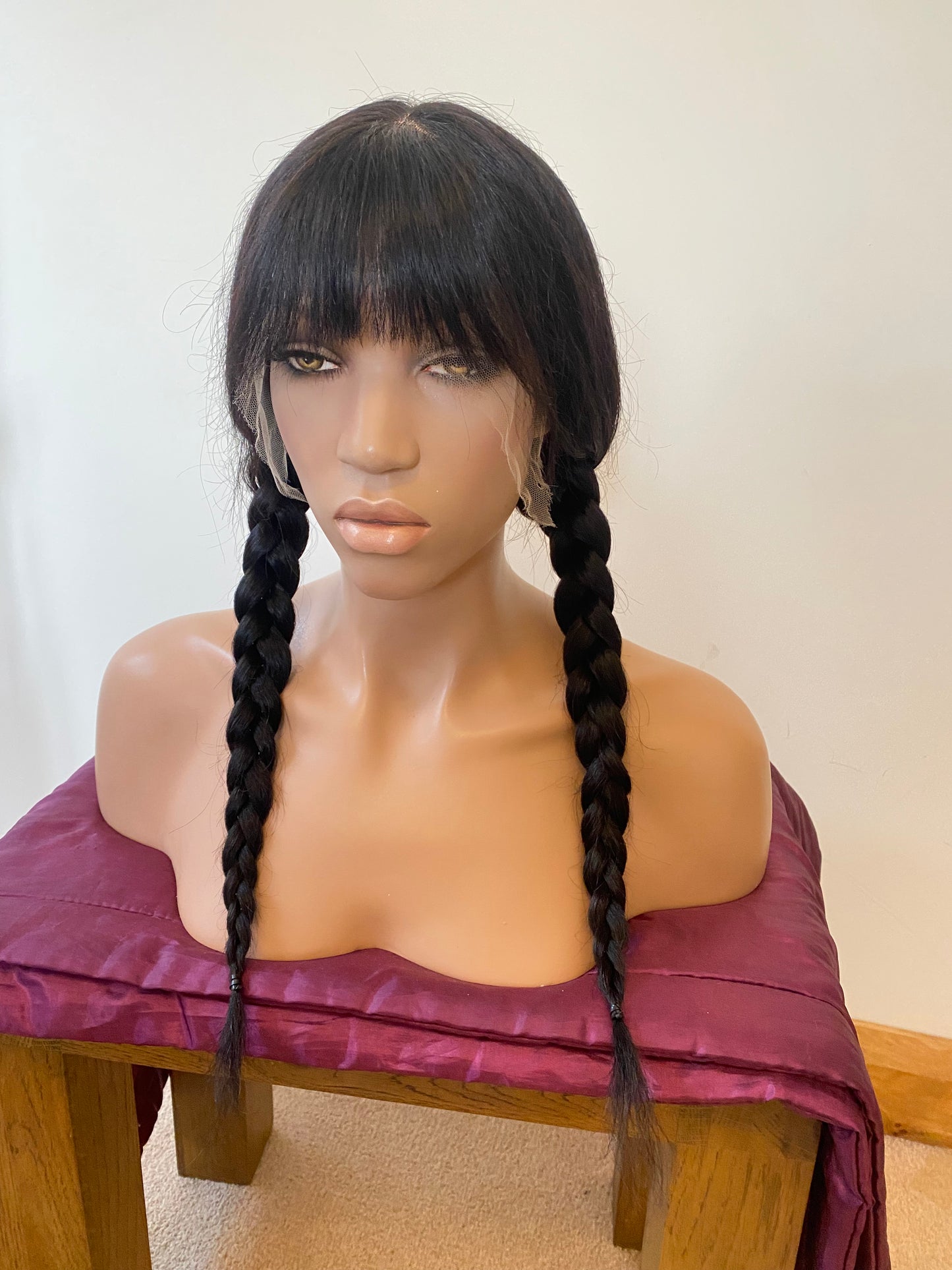 Full lace 360 black wig with fringe Wednesday Addams inspired.